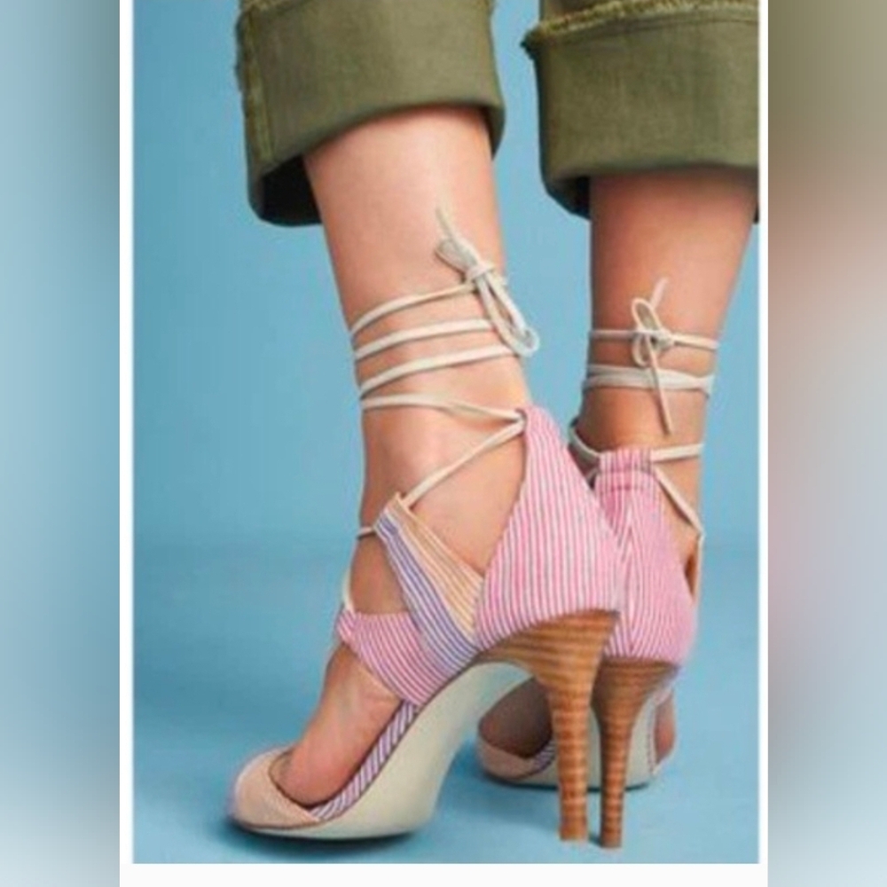 Anthropologie Billy Ella Striped Lace Up Heels - Picture 3 of 12
